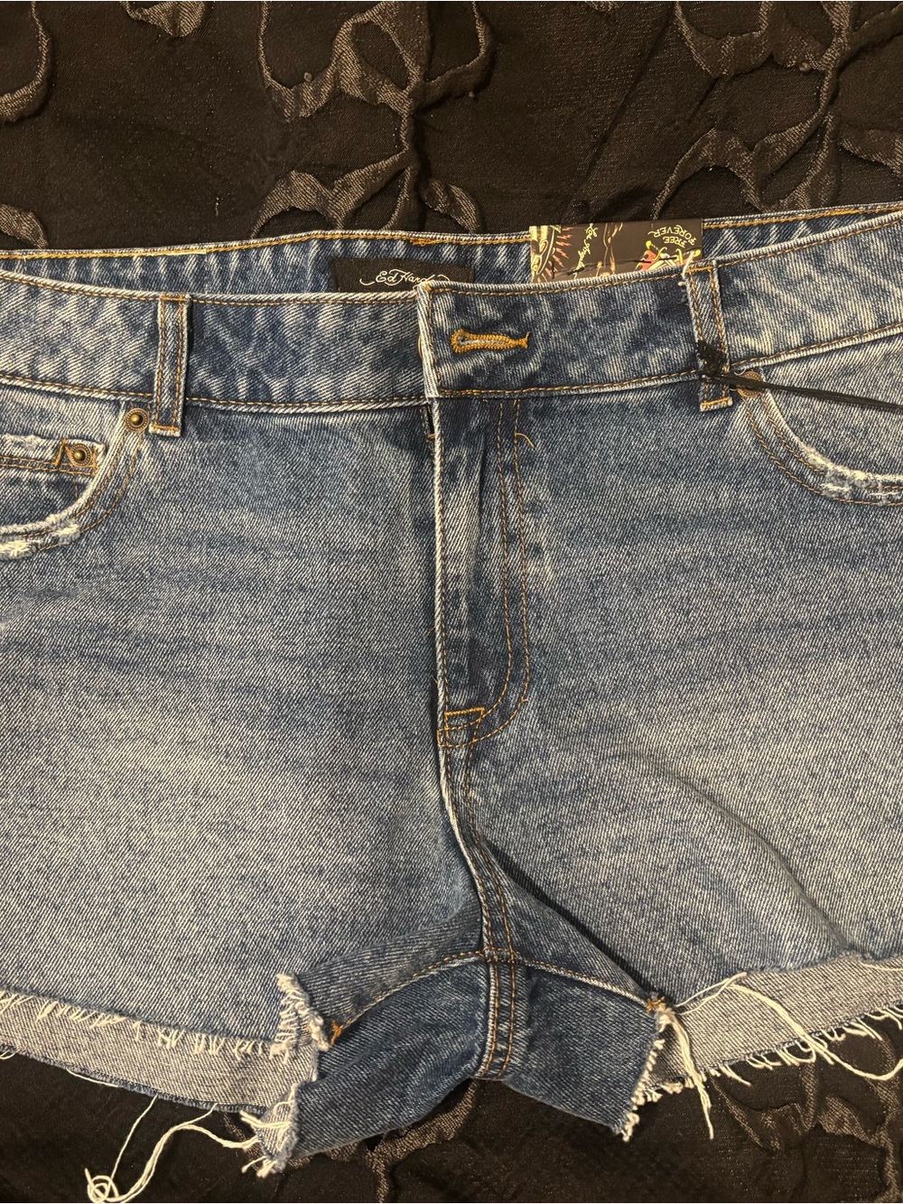 Ed Hardy Distressed Light Blue Denim Cutoff Shorts